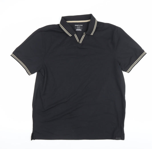 Kenneth Cole Mens Black Polo Shirt Medium Regular Fit Cotton Blend