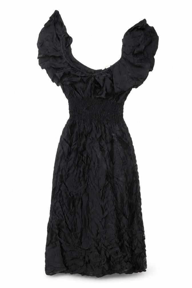 H&M Women’s Black Size 8 Fit & Flare Ruffle Sleeve Dress
