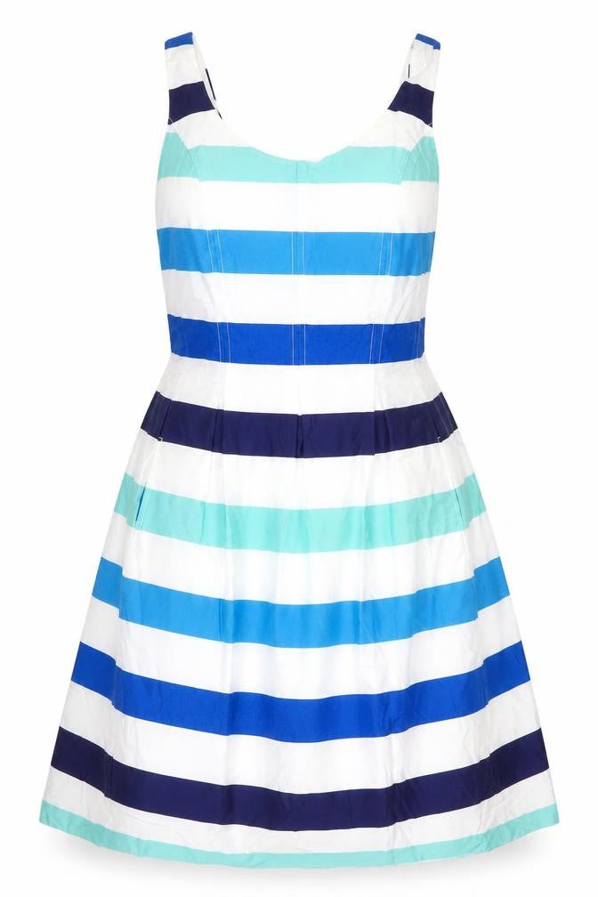 Nine West Women’s Blue Green White Striped Fit & Flare Dress Size 12