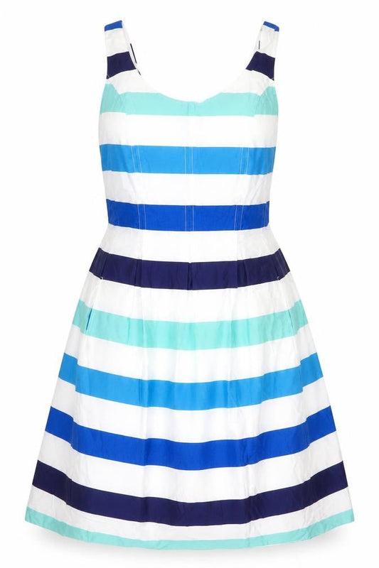 Nine West Women’s Blue Green White Striped Fit & Flare Dress Size 12