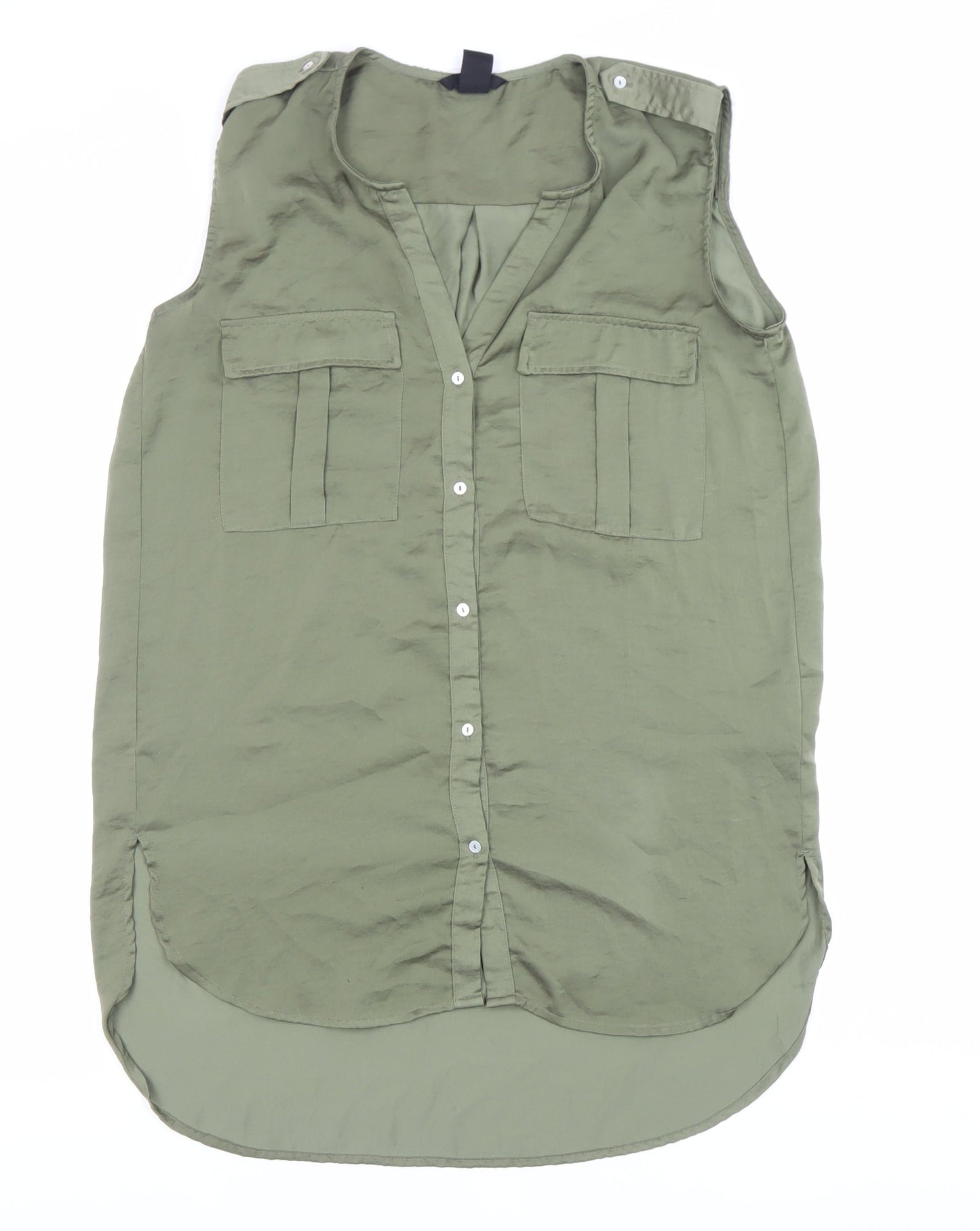 H&M Womens Green Size 8 Sleeveless Button-Up Blouse