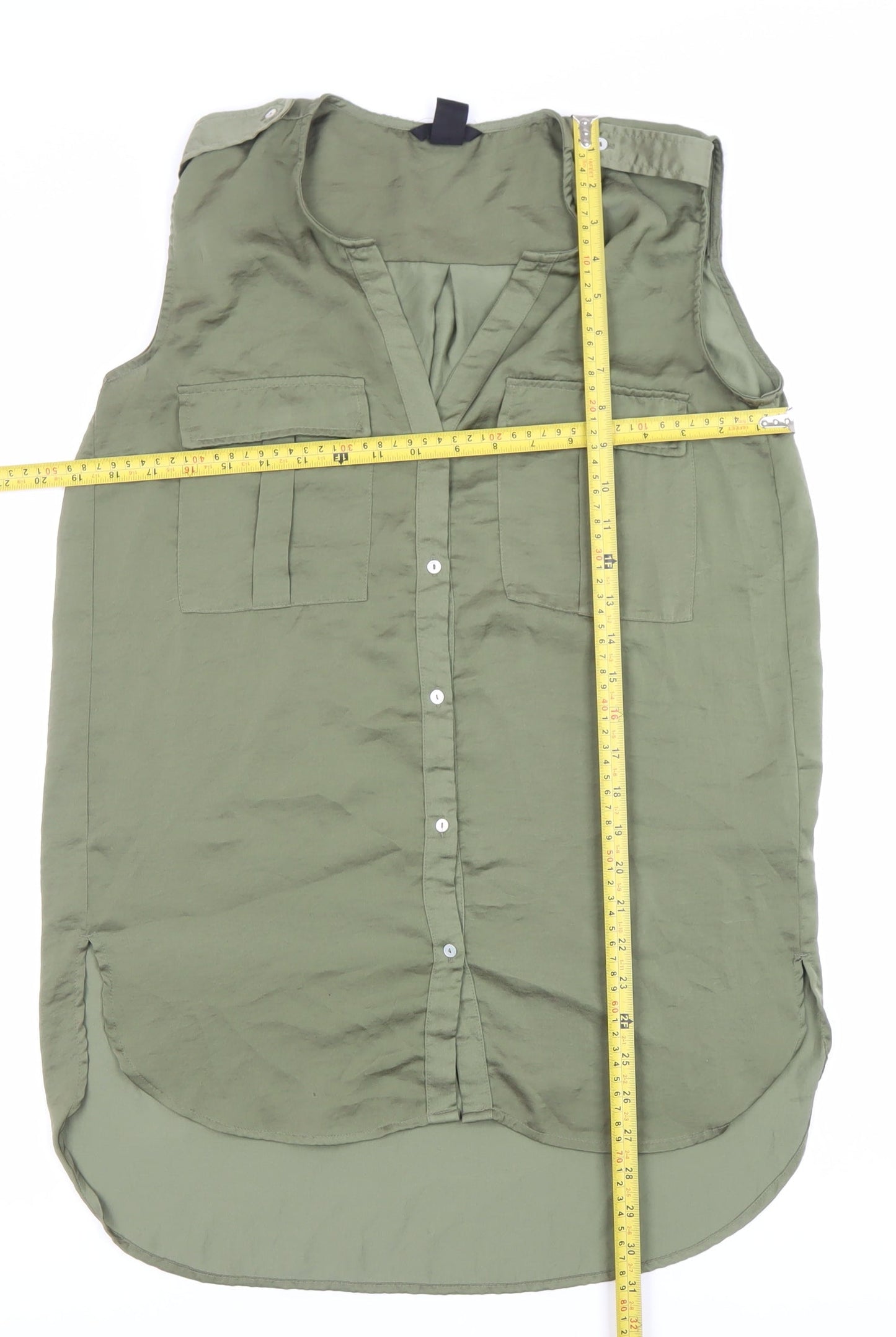 H&M Womens Green Size 8 Sleeveless Button-Up Blouse