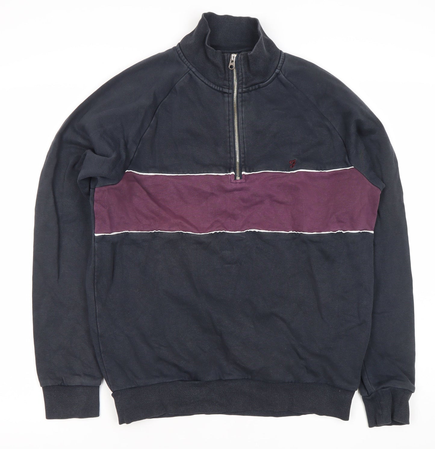 Farah Men’s Blue Half Zip Sweatshirt M Regular Fit Logo