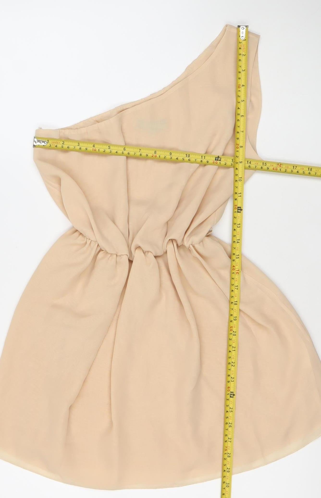 LOVE Women’s Beige One Shoulder Ruched Short Dress S/M