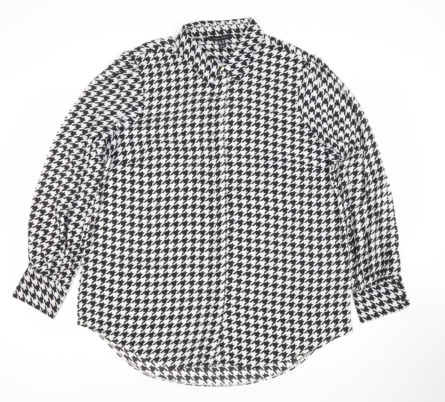 New Look Women’s Black White Houndstooth Button-Up Shirt Size 18