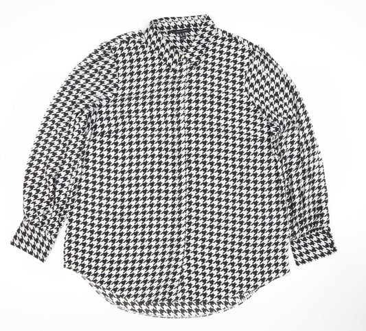 New Look Women’s Black White Houndstooth Button-Up Shirt Size 18