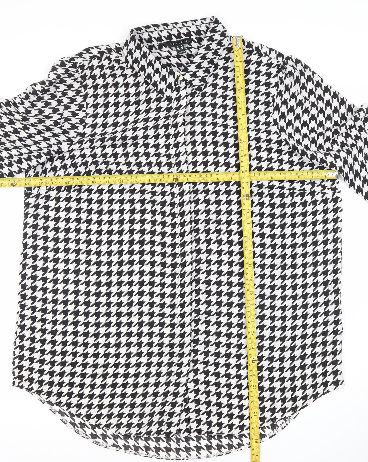 New Look Women’s Black White Houndstooth Button-Up Shirt Size 18