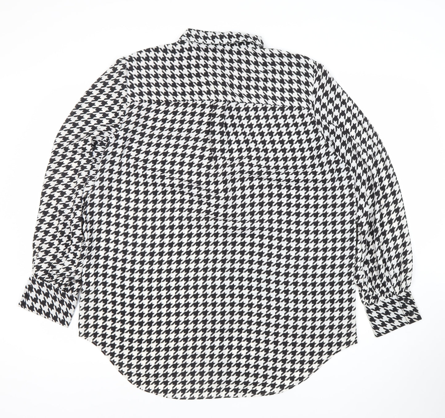 New Look Women’s Black White Houndstooth Button-Up Shirt Size 18