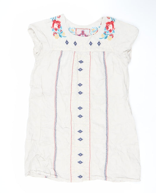 JW Los Angeles Women’s Ivory Embroidered Shift Dress M Boho Sleeveless