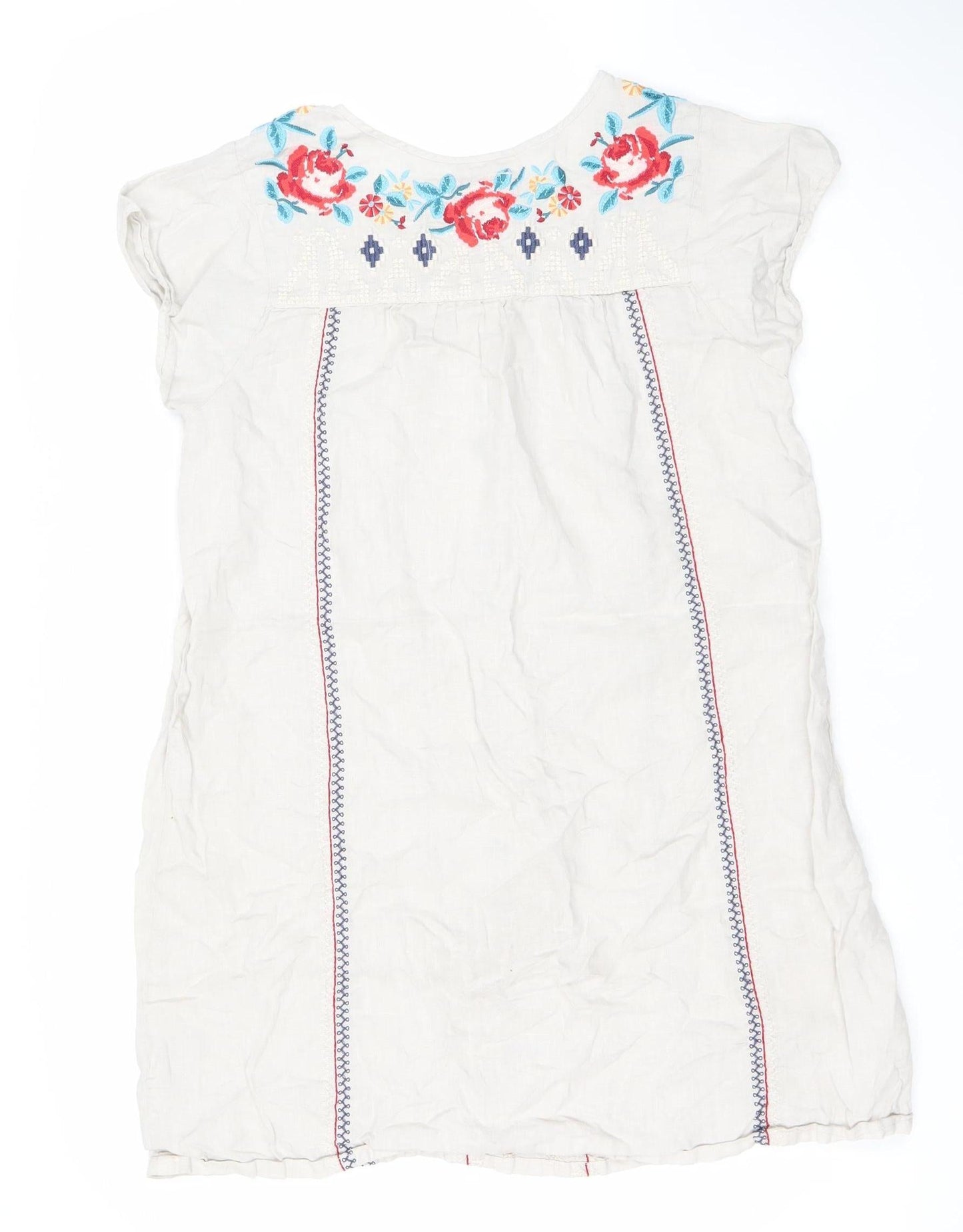 JW Los Angeles Women’s Ivory Embroidered Shift Dress M Boho Sleeveless