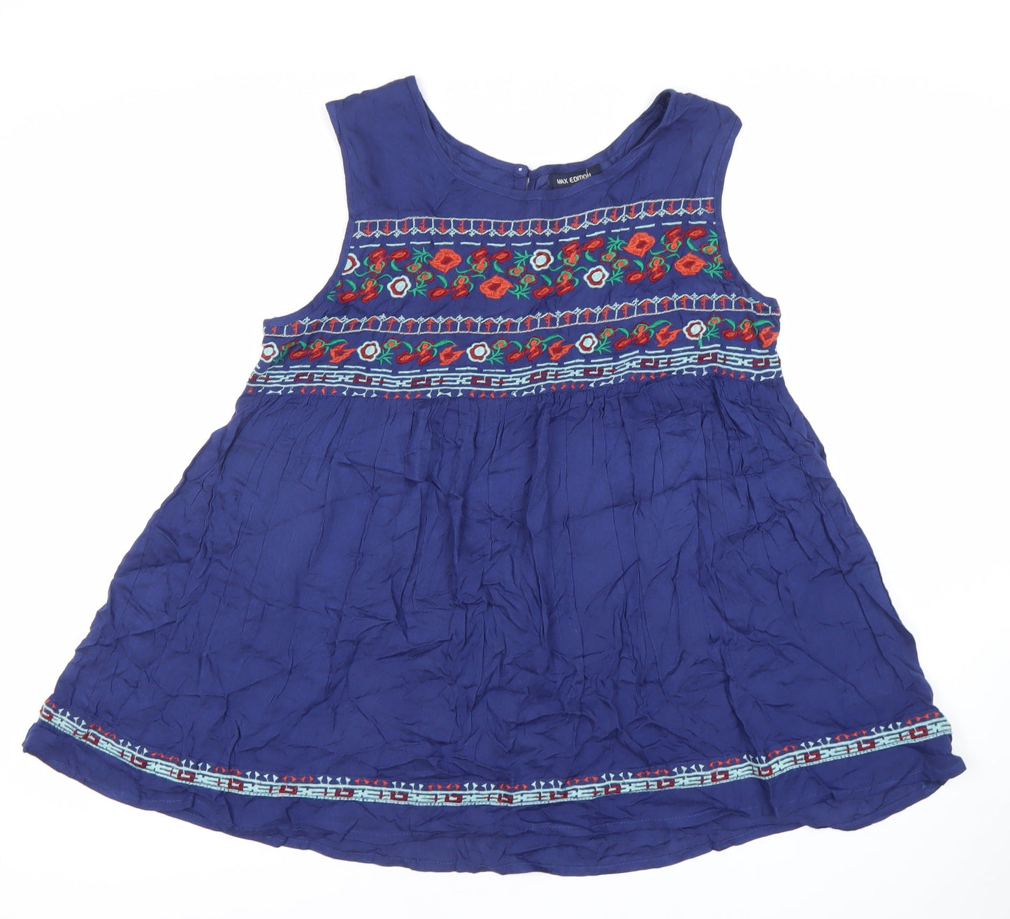 Max Edition Women’s Blue Bohemian Embroidered Tunic Blouse S