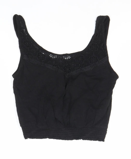 New Look Womens Black Size 10 Camisole Tank Top Crochet Trim