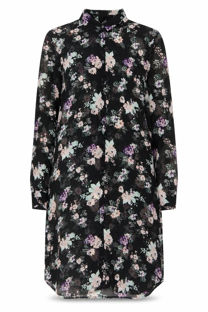 H&M Divided Women’s Black Floral Knee Length Shift Dress Size 8