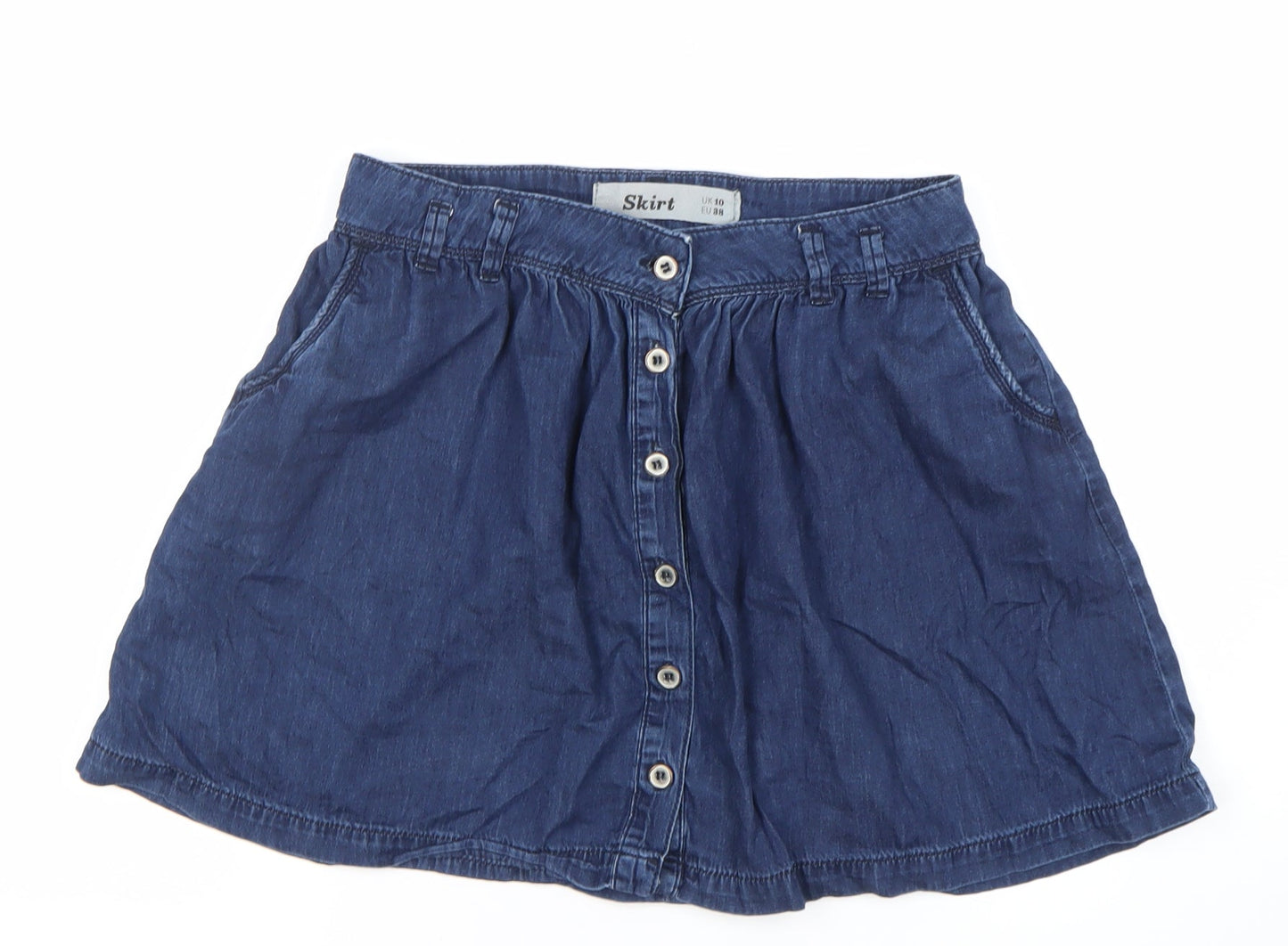 Women’s Blue Denim A-Line Short Skirt UK 10 Casual Pockets
