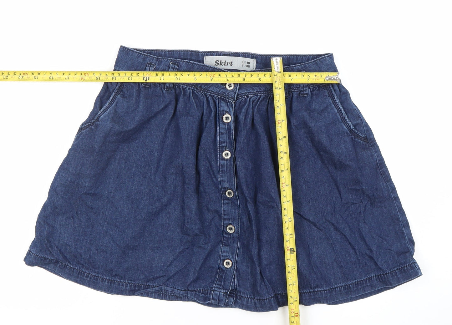 Women’s Blue Denim A-Line Short Skirt UK 10 Casual Pockets