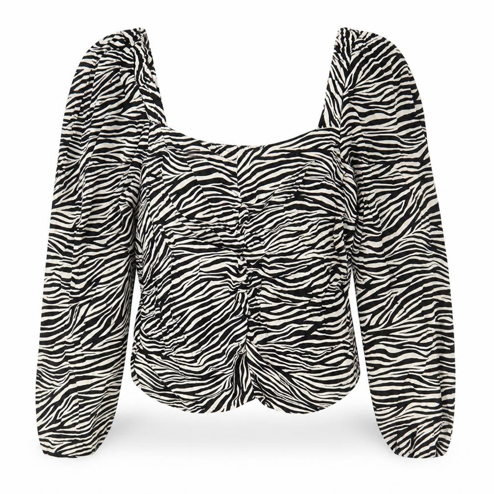 H&M Women’s Black Zebra Print Blouse Size 14 Long Sleeve Cropped