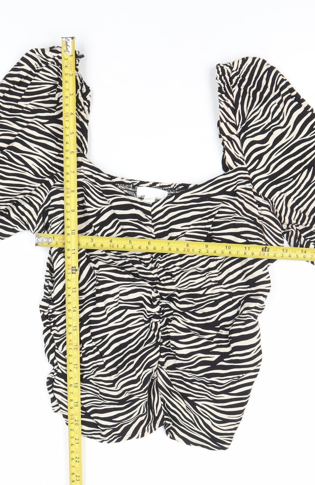 H&M Women’s Black Zebra Print Blouse Size 14 Long Sleeve Cropped