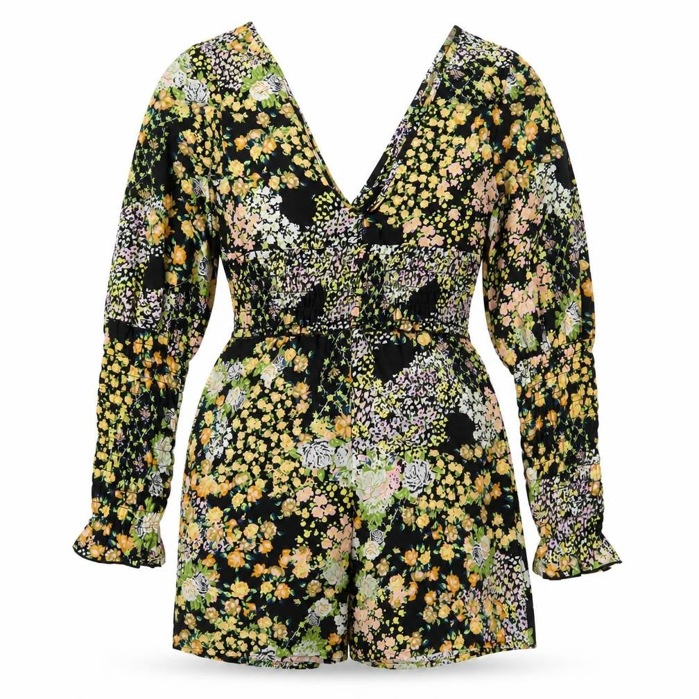 ASOS Womens Multicoloured Floral V-Neck Long Sleeve Playsuit Size 8
