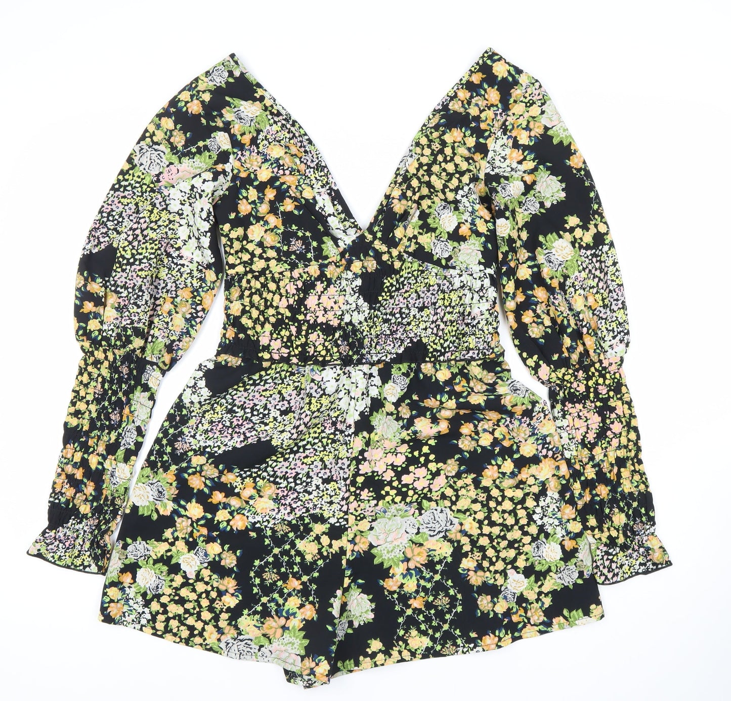 ASOS Womens Multicoloured Floral V-Neck Long Sleeve Playsuit Size 8