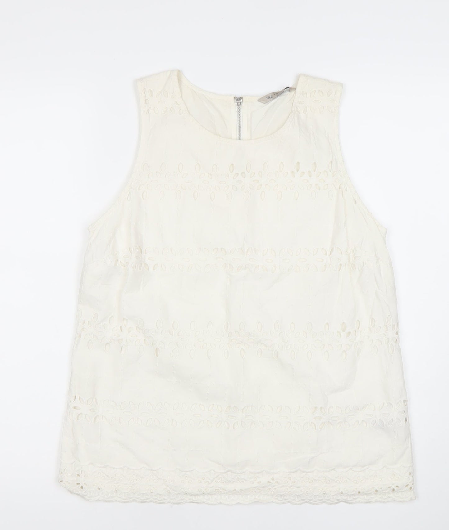 Marks and Spencer Womens Ivory Cotton Lace Tunic Blouse UK 10
