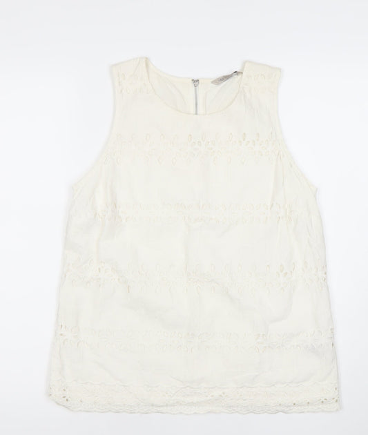 Marks and Spencer Womens Ivory Cotton Lace Tunic Blouse UK 10