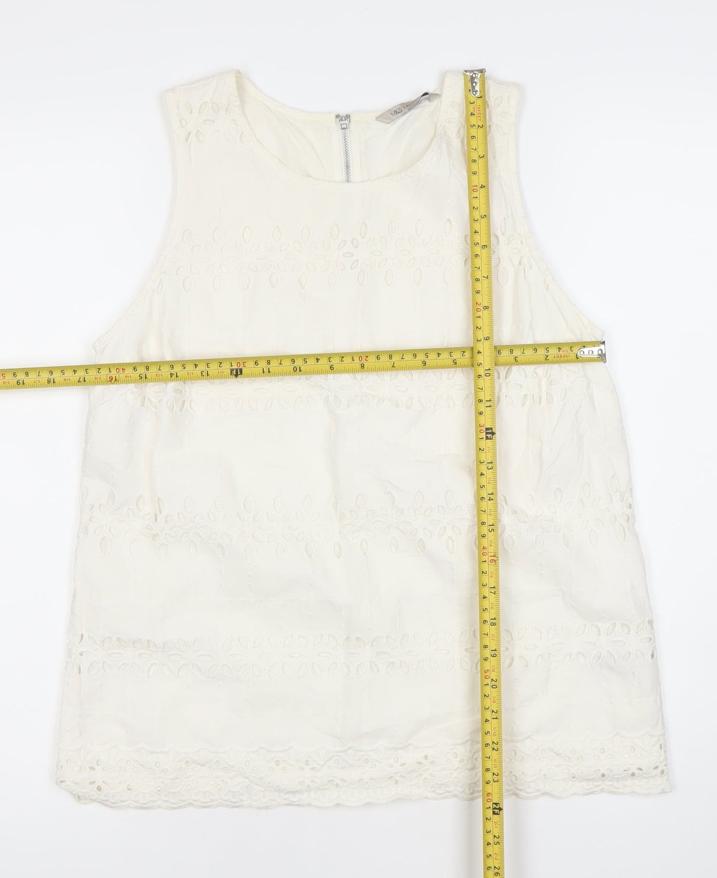 Marks and Spencer Womens Ivory Cotton Lace Tunic Blouse UK 10