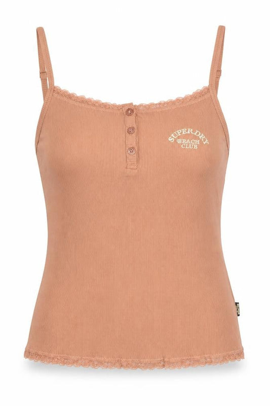 Superdry Womens Brown Lace Trim Tank Top Size 12 Slim Fit Camisole