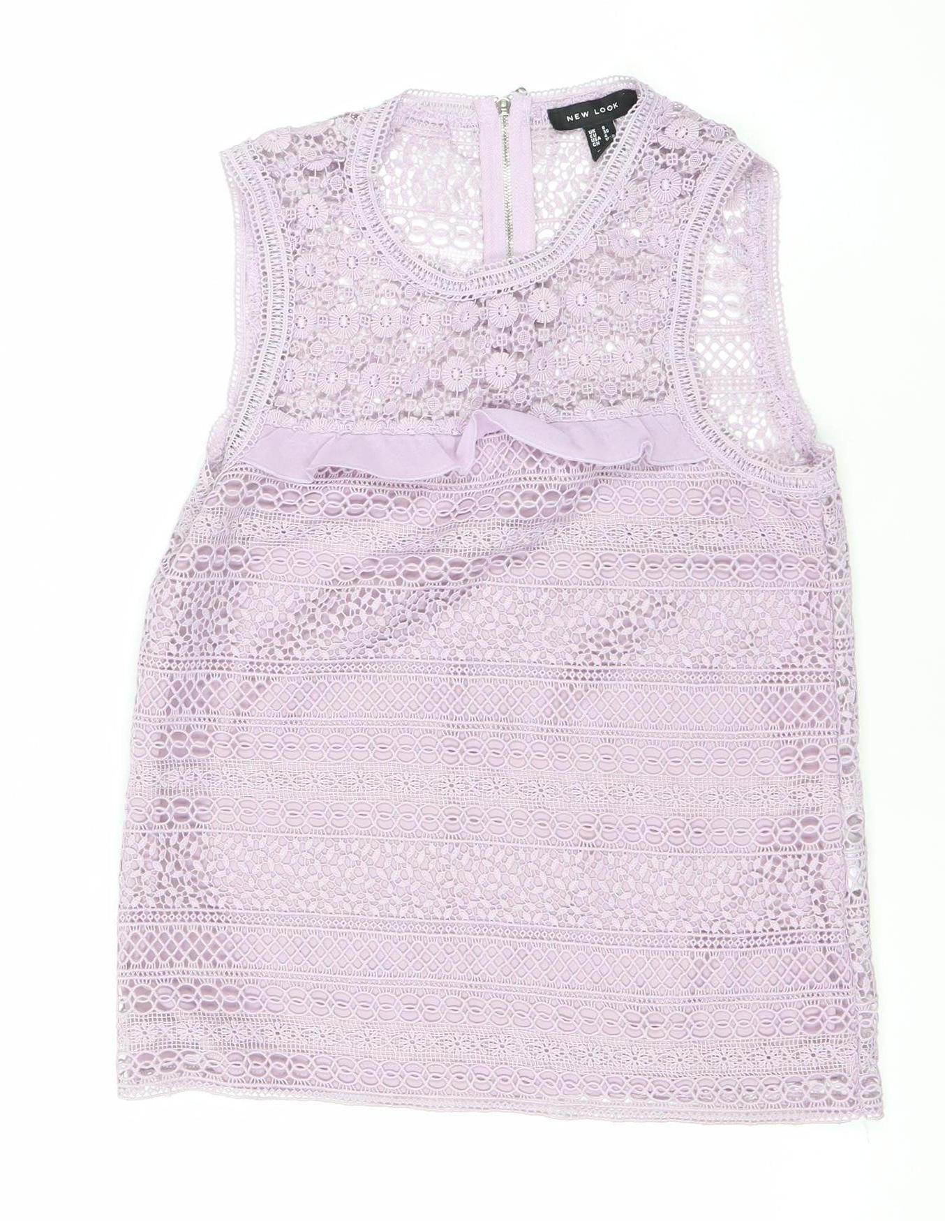 New Look Womens Purple Lace Blouse Size 8 Sleeveless Zip Back