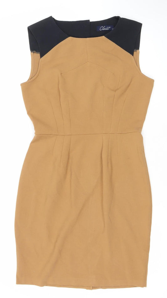 Closet Womens Brown Black Sheath Dress Size 12 Sleeveless Knee Length