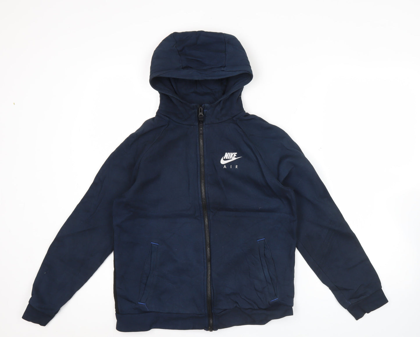Nike Air Teens Navy Blue Full Zip Hoodie L Cotton Blend