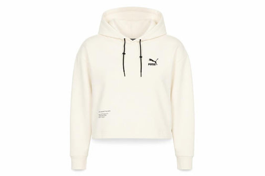 Front view of Puma women’s ivory hoodie small pullover hooded sweatshirt
