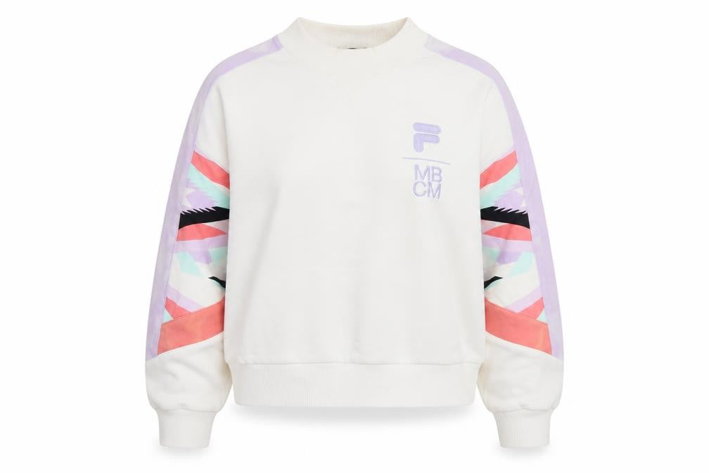 Fila Womens White Sweatshirt Size 8 Logo Pullover Crew Neck