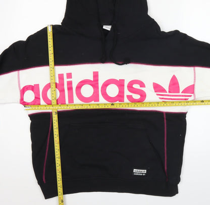 Back view of Adidas women’s black & white hoodie, size UK 8, pullover cotton