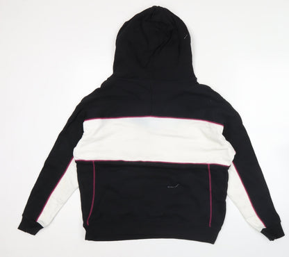 Close-up detail of Adidas women’s black & white hoodie, size UK 8, pullover cotton