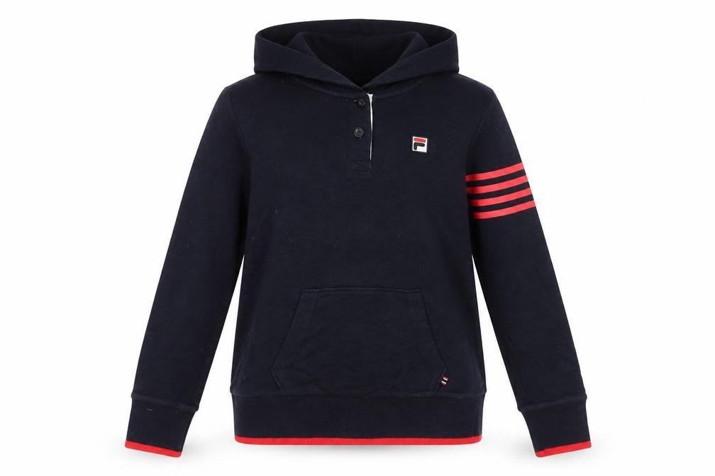 Fila Womens Black Henley Hoodie Size 12 Hooded Sweatshirt