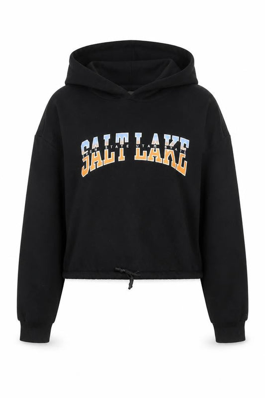 H&M Divided Womens Black XS Cropped Hoodie Salt Lake Print