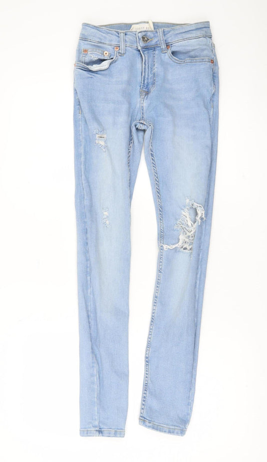 Topman Men’s Blue Skinny Jeans Size 28R Distressed Denim