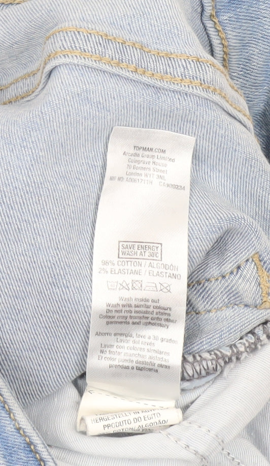 Topman Men’s Blue Skinny Jeans Size 28R Distressed Denim