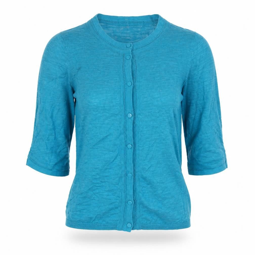 Laura Ashley Women’s Blue Cotton 3/4 Sleeve Cardigan UK 10