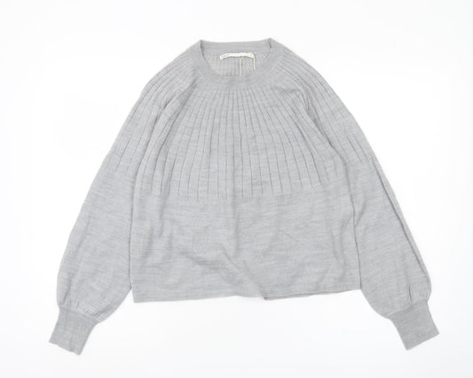 ONLY Womens Grey Knit Jumper M Crew Neck Long Sleeve Pullover