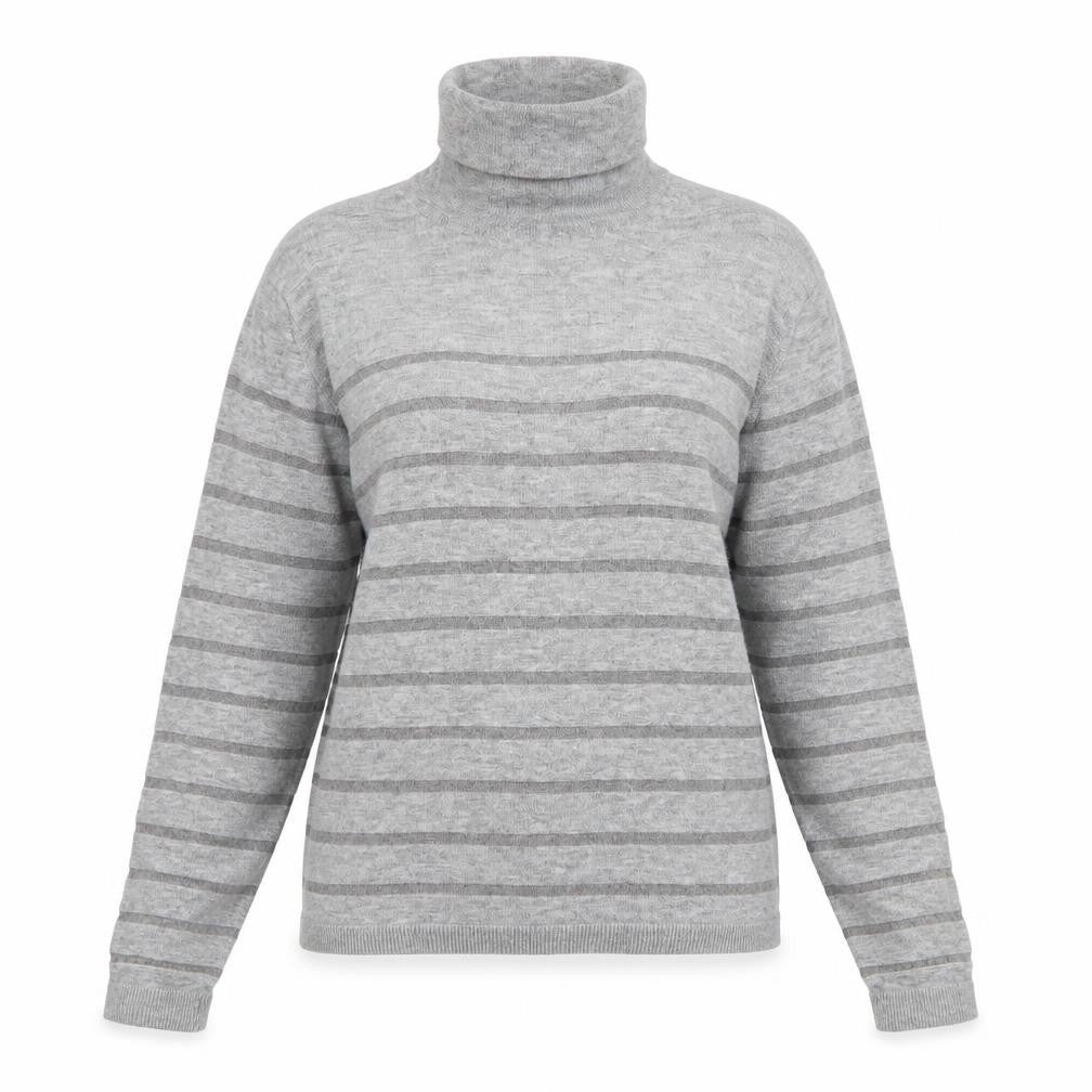 Massimo Dutti Womens Grey Roll Neck Wool Blend Striped Jumper Size 8