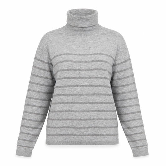 Massimo Dutti Womens Grey Roll Neck Wool Blend Striped Jumper Size 8