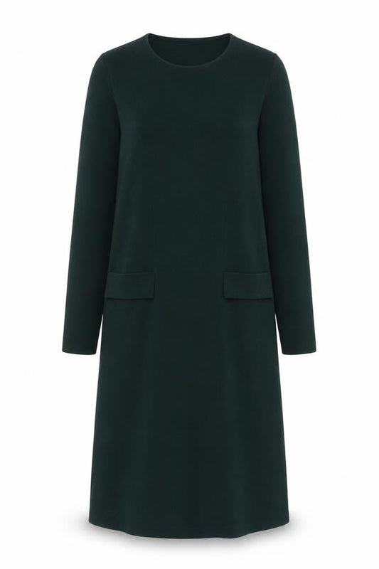 COS Women Green XS Shift Dress Long Sleeve Knit Viscose Blend