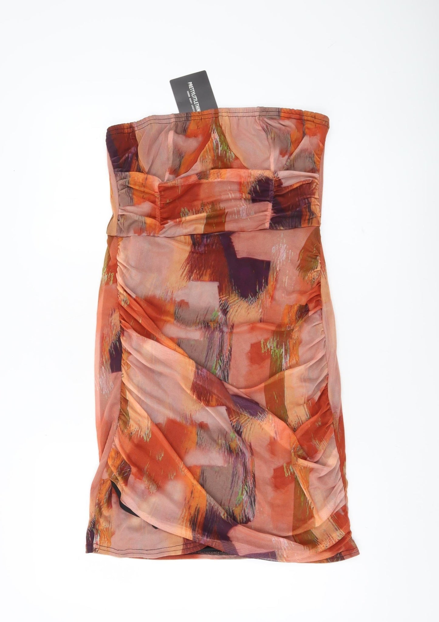 PrettyLittleThing Women’s Multicoloured Bodycon Strapless Ruched Dress Size 16
