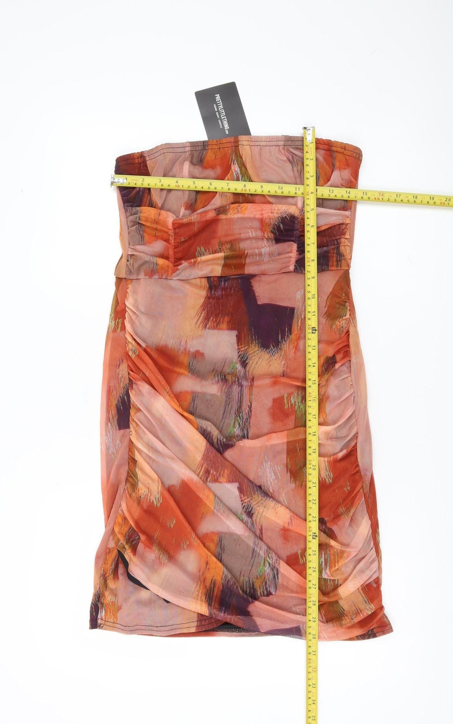 PrettyLittleThing Women’s Multicoloured Bodycon Strapless Ruched Dress Size 16