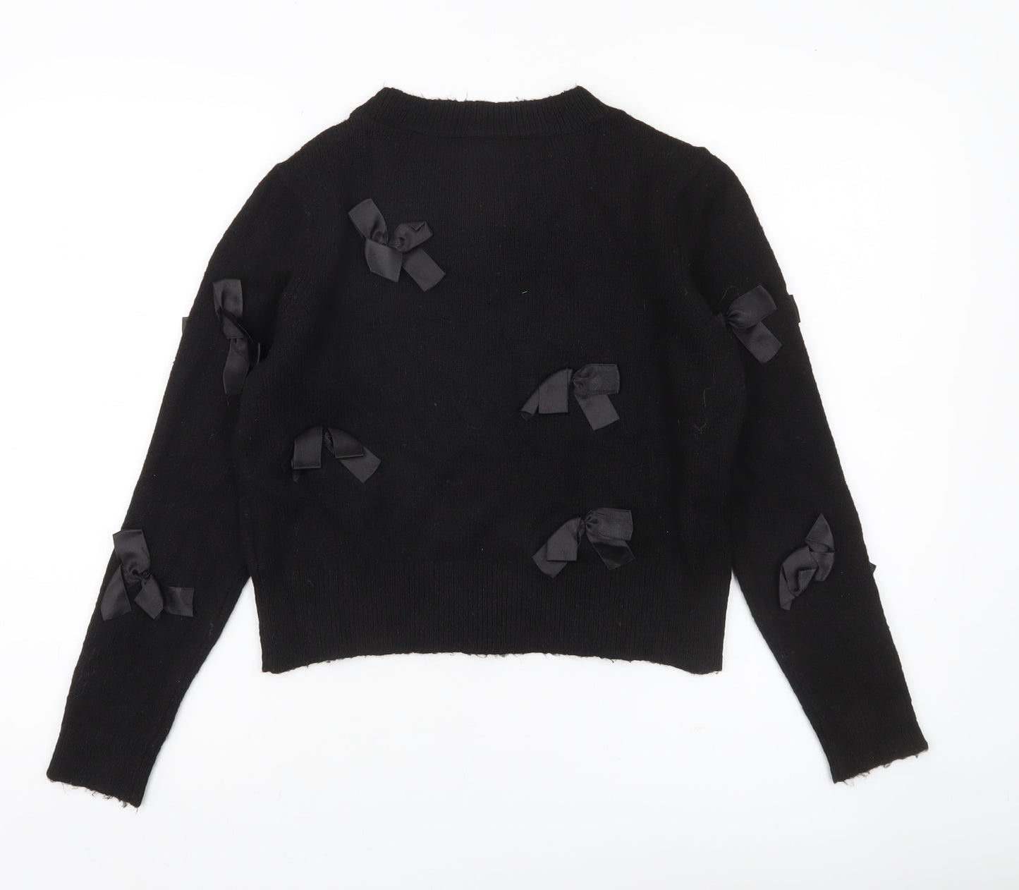 ONLY Womens Black XS Bow Accent Crew Neck Knit Jumper