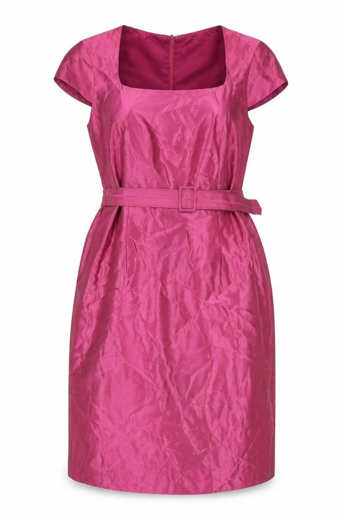 Country Casuals Women Pink Linen Sheath Knee Length Dress Size 14 Belted
