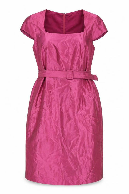Country Casuals Women Pink Linen Sheath Knee Length Dress Size 14 Belted