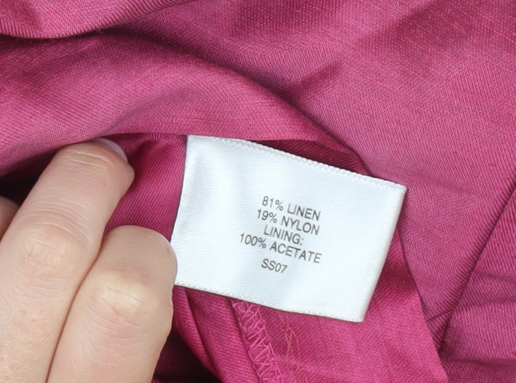 CC Women Pink Linen Sheath Knee Length Dress Size 14 Belted