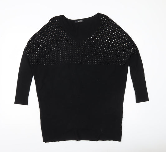 Quiz Women’s Black Rhinestone V-Neck Pullover Jumper Size S